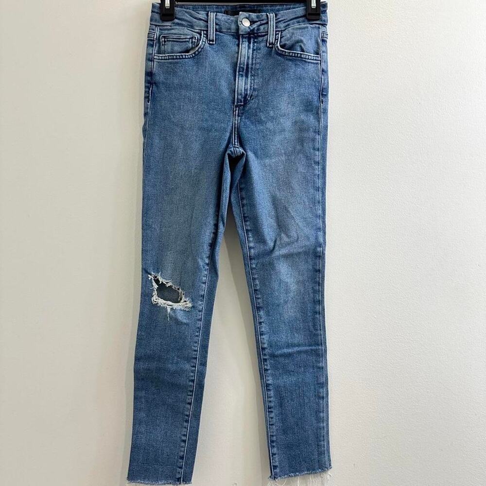 Joe's Jeans Medium Blue Cropped Ankle Distressed Jeans